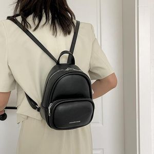 Sacs d'école Y2K noir sacs à dos petit sac à dos en cuir PU pour femmes sac à bandoulière coréen sac à dos femme sac à dos côté Mochila cartable