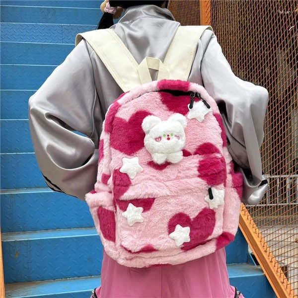 Mochilas escolares Y2k Girl Star Mochila Moda coreana Gran capacidad Fluffy Lindo bolso Harajuku Fur Kawaii Travel Sweetwear 2024 Invierno
