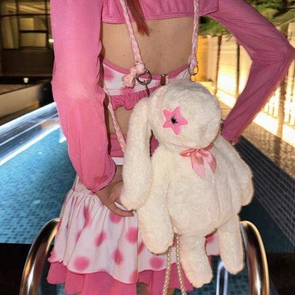 Sacs d'école Y2K femmes coréennes mode Kawaii filles décontracté dessin animé sac à bandoulière gothique en peluche lapin sacs à dos sacs à main esthétiques épaule 230921