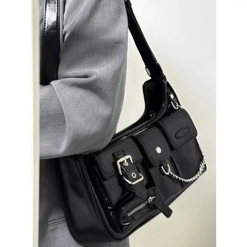 School Bags Y2k Moto Biker Handbags For Women Gothic Fashion High Street Shoulder Bag Black Patent Leather Casual Coin Purse