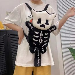 Sacs d'école Y2k crâne en peluche sac à dos mignon gothique squelette jouet sac à dos Goth poupée dessin animé Anime sac voyage sac à dos anniversaire Halloween cadeaux 231016