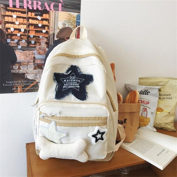 Sacs d'école Y2K sac à dos femme Denim motif étoile sac blanc filles adolescente Mochila lettre broderie grande capacité sac à dos de voyage