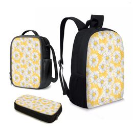 Schooltassen Yikeluo 3d Small Daisy Printing Youth Large Capaciteit Notebook Game Bag Yellow Spring Mochilas Backpack Lunch Pencil Case