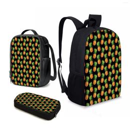 Sacs d'école YIKELUO petit ananas imprimé adolescent jeu d'ordinateur portable noir sac à dos Durable isolation des fruits sac à déjeuner Mochilas