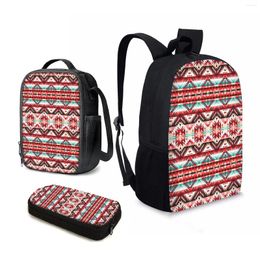 Sacs d'école Yikeluo Vintage Aztec imprimé 3pcs sac à dos American Tribal Durable Mochilas Isulaté Sac à lunch crayon Casual