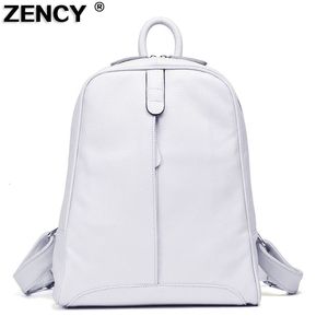 Sacs d'école ZENCY femmes 100% pleine fleur véritable cuir de vache blanc bleu Beige rose jaune sacs à dos dames cartable adolescents sac en peau de vache 221203