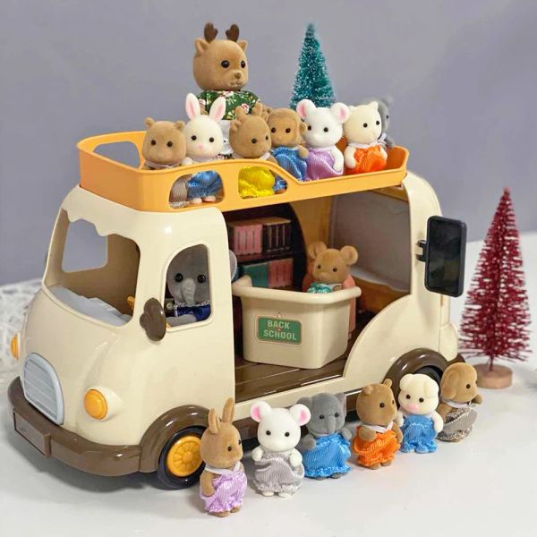 Estante de libro de autobuses escolar 1/12 casa de muñecas Forest Family helado Vehículo de ventas Muebles en miniatura para niñas Regalo de cumpleaños