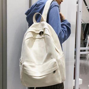 École femme blanc sac à dos Kawaii femmes coton toile sac d'école adolescente sacs à dos mode dames cartable Drop 240112