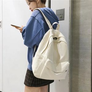 School Vrouwelijke Witte Rugzak Kawaii Vrouwen Katoenen Canvas Tas Tienermeisje Rugzakken Mode Dames Satchel 240304