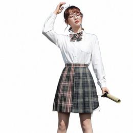 Uniforme de colegiala, faldas plisadas, uniforme japonés, cintura alta, falda a cuadros de una línea, uniformes JK atractivos para mujer, conjunto completo h9FT #