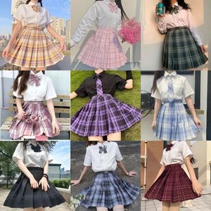 Uniforme d'écolière, jupes plissées, jupe à carreaux ALine taille haute japonaise, uniformes JK Sexy pour femmes, ensemble complet 240301