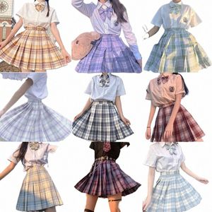 School Girl Uniforme Jupes plissées Uniforme scolaire japonais Taille haute A-Line Jupe à carreaux Sexy JK Uniformes pour femme Ensemble complet 04iH #