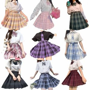 School Girl Uniforme Jupes plissées Uniforme scolaire japonais Taille haute A-Line Jupe à carreaux Sexy JK Uniformes pour femme Ensemble complet c03u #