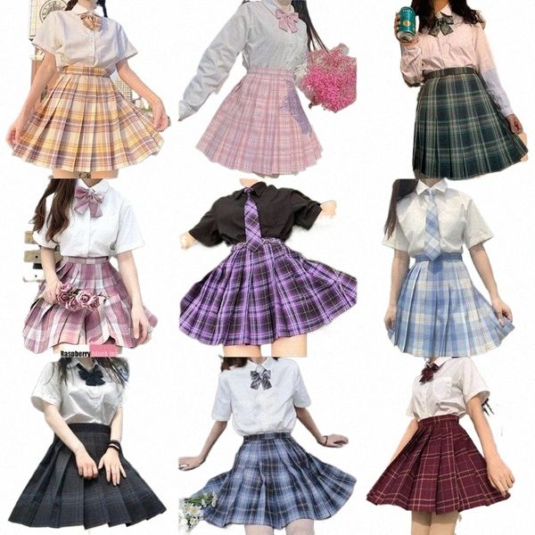 School Girl Uniforme Jupes plissées Uniforme scolaire japonais Taille haute A-Line Jupe à carreaux Sexy JK Uniformes pour femme Ensemble complet h5Qg #