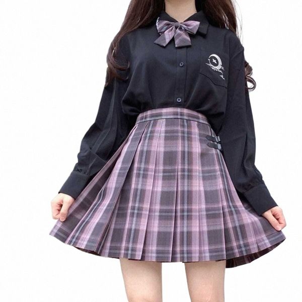 School Girl Uniforme Jupes plissées Uniforme scolaire japonais Taille haute A-ligne Jupe à carreaux Sexy JK Uniformes pour femme Ensemble complet XXL q4A6 #