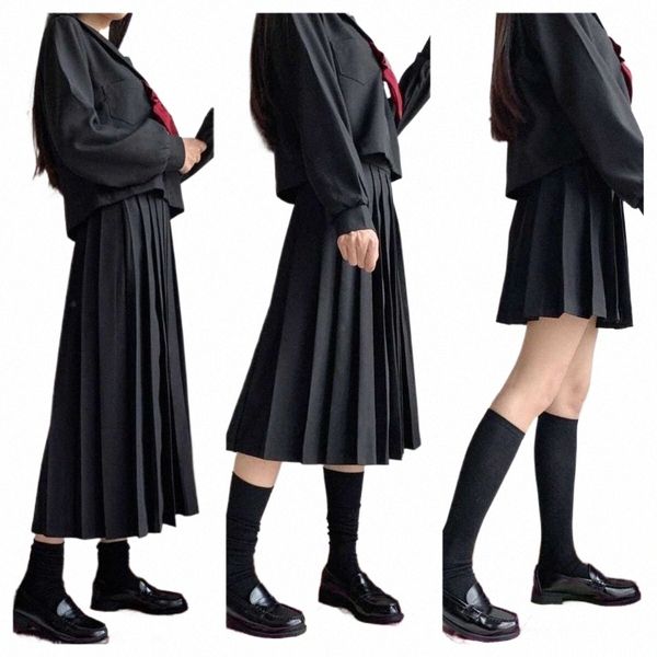 Niñas de la escuela Uniforme estudiantil Faldas plisadas negras Cintura elástica Estilo japonés Mujeres Cosplay Cosutme Base Estilo preppy d2Gt #