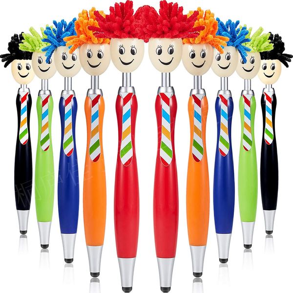 Fournitures scolaires coréen Kawai papeterie vadrouille tête poupée stylo écran nettoyage stylo 3 en 1 Topper Duster stylet stylos pour enfants et adultes