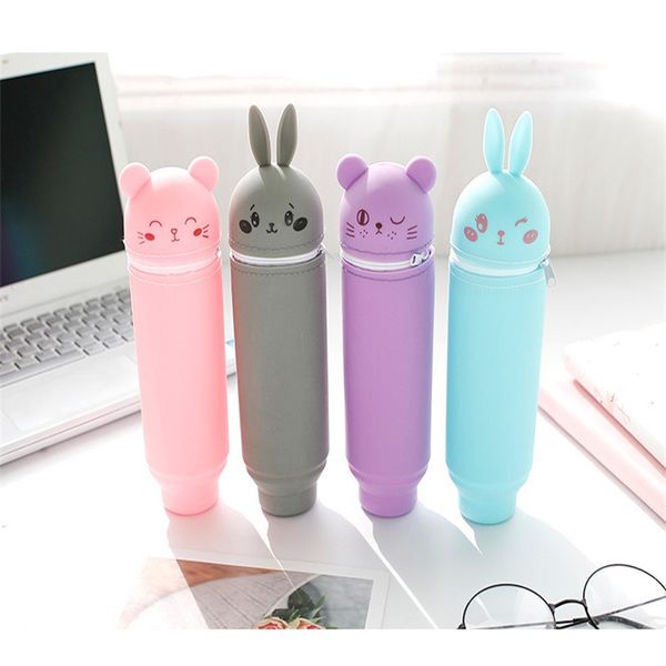 Fournitures scolaires Évolutif Crayon Organisateur Silicone Mignon Lapin Ours Stylo Sacs Coloré Grande Capacité Étudiant Papeterie Sac 4589 Q2