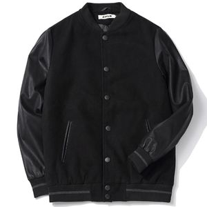 Uniforme de l'équipe scolaire pour hommes, manches en cuir noir, veste universitaire d'université, manteau de Baseball matelassé, grande taille S-6XL 231220