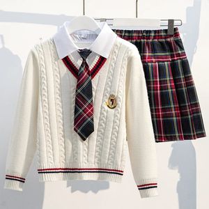 Uniforme scolaire pour adolescents Uniforme scolaire pour filles Costume pour enfants Costume pour enfants Preppy Pull Jupe Vêtements pour filles 12 13 14 240307