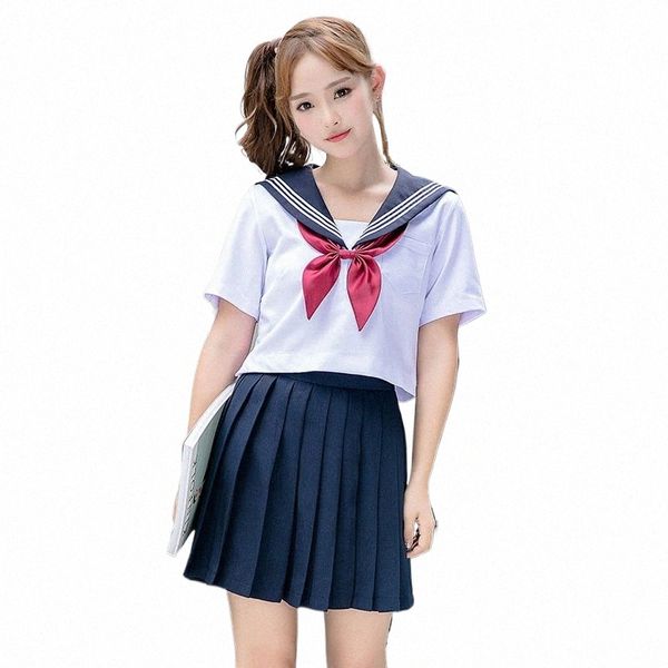 Uniforme d'écolière Japonais High School JK Tops blancs + jupe plissée Uniformes scolaires pour filles Anime Cosplay Sailor Suit C50153AD J2pG #