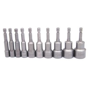 Schroevendraaier 10 stks 6mm tot 19mm Boor Socket Mouw Moer Driver 6.35mm Hexagon Adapter Schacht gereedschap Set