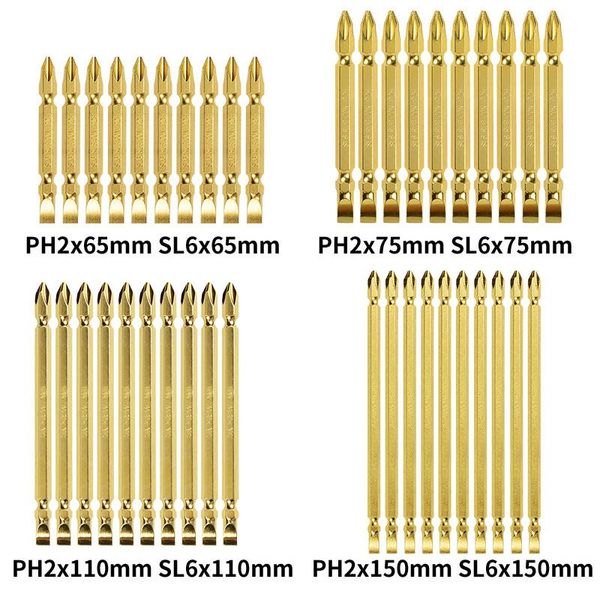 Schroevendraaier 10 brocas eléctricas de doble cabeza, puntas magnéticas de cabeza plana Phillips, puntas de destornillador hexagonal, cabeza cruzada, broca para tornillo eléctrico ranurado