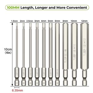 Schroevendraaier 10pcs hex hex allen wrench foret bit silver 100mm sae hex bit set magnétique allen bit bit bit hex socket clés clés sèche