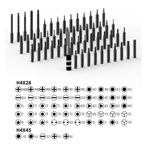 Schroevendraaier 56PCS Juego de puntas de destornillador de precisión magnética Vástago de 4 mm PH SL Hex Torx Y Puntas de destornillador eléctrico para reparación de relojes portátiles