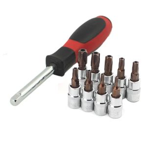 Schroevendraaier 9 pièces Torx étoile Pentalobe tournevis jeu de douilles 1/4 pouces prise d'entraînement voiture outils à main Kit de réparation embouts en acier CrV T10T50