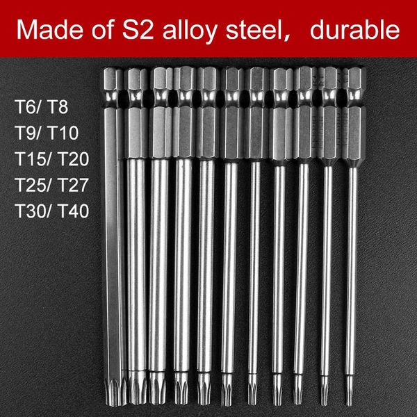 Schroevendraaier HOEN 11 unids/set Juego de puntas de destornillador eléctrico para juego de herramientas de puntas de destornillador magnético 100 mm de largo Acero magnético Torx Hex Seguridad