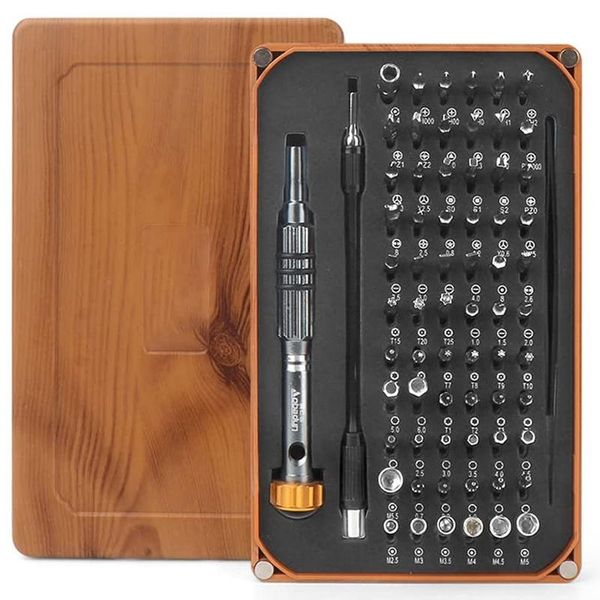 Schroevendraaier Tournevis de précision 68 en 1 Kit d'embouts de tournevis hexagonal Torx magnétique Décoration de boîte à grains de bois Outil de réparation d'horloge portable