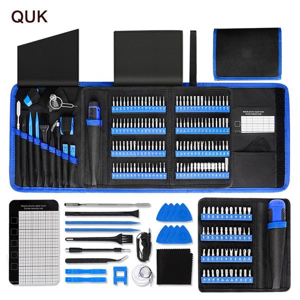 Schroevendraaier QUK 190 en 1 Juego de destornilladores de precisión Torx magnético Phillips ranurado Kit de puntas de destornillador para herramientas manuales de reparación de teléfonos portátiles