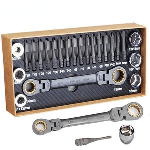 Schroevendraaier Ratelsleutel Set 23 Stuks Universele Verstelbare Dubbele Steeksleutel Dopschroevendraaier Set Fiets Auto Reparatie Tool Handgereedschap