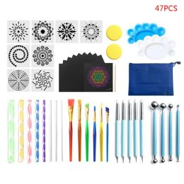 Schroevendraaiers 1 ensemble d'outils de pointage de mandala, stylo, outils de pointage, pochoir de mandala, stylet à bille, plateau de peinture pour peindre des roches, colorier, dessiner