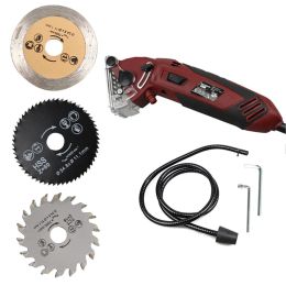 Schroevendraaiers 8 piezas/kit Mini sierra circular + cuchillas + llave + tubo de vacío + caja de metal multifunción 400 w UE/EE. UU./Reino Unido 3400 rpm herramientas de corte artesanía bricolaje