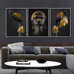 Schroevendraaiers Peinture murale de femme africaine - Affiches et imprimés d'art - Grande femme noire tenant des bijoux en or - Toile photo - Décoration de la maison - Cadeau