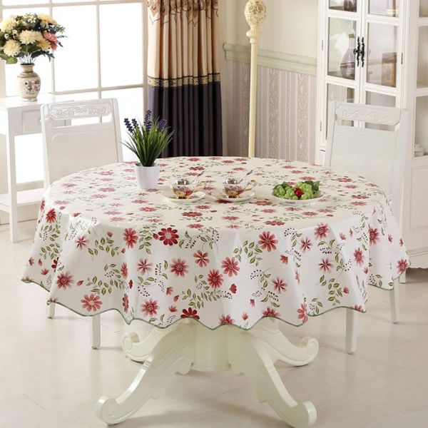 Schroevendraaiers Nappe en Plastique PVC Nappe Ronde de Style Nordique Motif de Fleurs Pastorales Nappe de Cuisine imperméable à l'huile