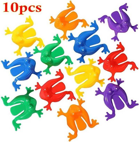 Science Discovery 10Pcs Jumping Leap Frog Bounce Fidget Toys para niños Novedad Surtido Stress Reliever Toys para niños Regalo de cumpleaños Party Favor Y2303