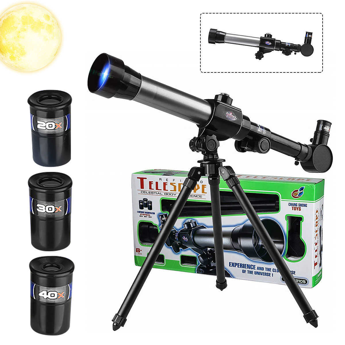 Science Discovery 20X 40X Children Telescope Astronomical Stargazing Monocular With Tripod Use For Outdoor Experiment Camping