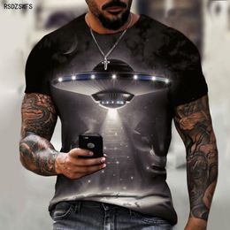 Ciencia ficción OVNI nave espacial tecnología del espacio exterior personalidad tendencia hombres verano 2021 nueva camiseta de gran tamaño