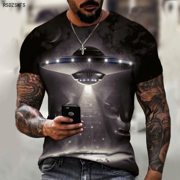 Science-fiction UFO vaisseau spatial technologie de l'espace extra-atmosphérique tendance hommes été 2021 nouveau T-shirt surdimensionné