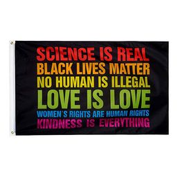Wetenschap is echt Black Lives Matter BLM Love Rainbow Pride Flag 3x5FT Banner 90x150cm Festival Party Gift 100D Polyester Gedrukt Hot Selling!