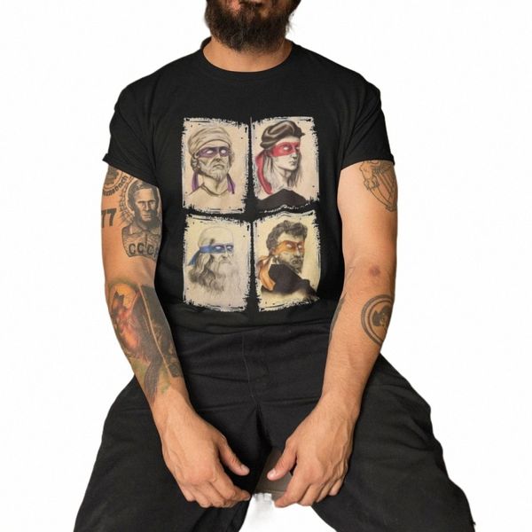 Science Turtles T-Shirt Hommes Mutant Ninja Manches Courtes Humour T-shirt Col Rond 100% Cott Tops Drôles Imprimé Graphique T-shirt s7v0 #