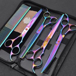 Scissors 7inch Ciseaux de toilettage pour animaux de compagnie 7 pièce/ensemble ciseaux amincissants incurvés pour cheveux dents droites coupées ciseaux en os de poisson produit professionnel pour animaux de compagnie