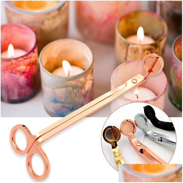 Tijeras Vela 6 colores Acero inoxidable Snuffer Wick Trimmer Rose Gold Cutter Lámpara de aceite Recorte Tijera Q417 Entrega de gota Home Garden a Dhgpw