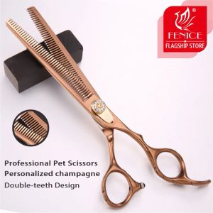 Ciseaux Fenice 7,0 pouces Ciseaux professionnels à double dents pour animaux de compagnie Taux d'amincissement de Chunker Chunker 2030% JP440C