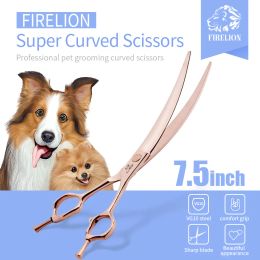 Ciseaux Firelion Professional VG10 6.5 / 7,0 / 7,5 pouces Courbe de toilettage pour chiens Coupes Ciseaux Animal Gold Pet Super Curvé Curvé pour chiens