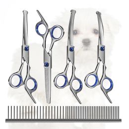 Ciseaux Kit de ciseaux de toilettage pour chiens professionnels avec des pointes rondes de sécurité 5 en 1 Set cisaillements de toilettage pointu et durable pour les chiens et le chat