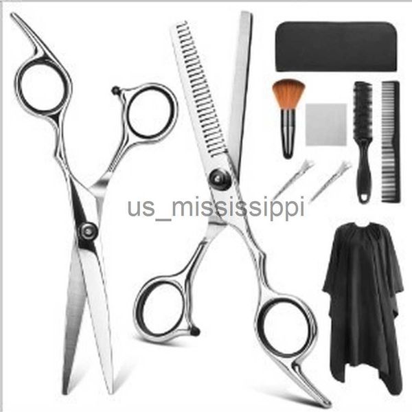 Ciseaux Ciseaux 9 pièces ciseaux de coiffure professionnels barbier coupe salon de coiffure amincissement coupe-cheveux peigne pour coiffeurs ensemble kit x0829